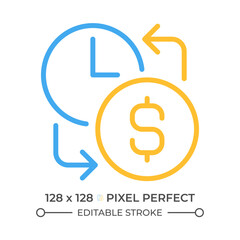 Wages two color line icon. Hourly earnings. Employee monetary compensation. Overtime payment bicolor outline symbol. Duotone linear pictogram. Isolated illustration. Editable stroke