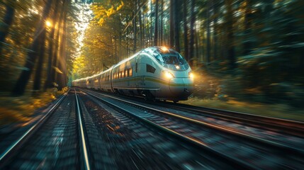 Fototapeta premium High-Speed Train in a Forest - Generative AI