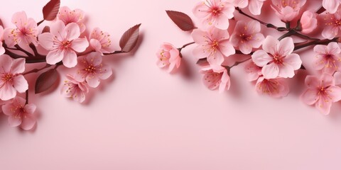 Pink Cherry Blossom Flowers on a Soft Pink Background