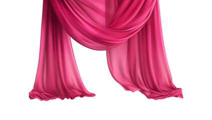 Pink silk curtain alone isolated on transparent background, cut out