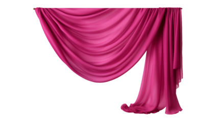 Pink silk curtain alone isolated on transparent background, cut out