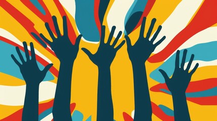 Colorful Hands Reaching Upward in Abstract Artistic Background