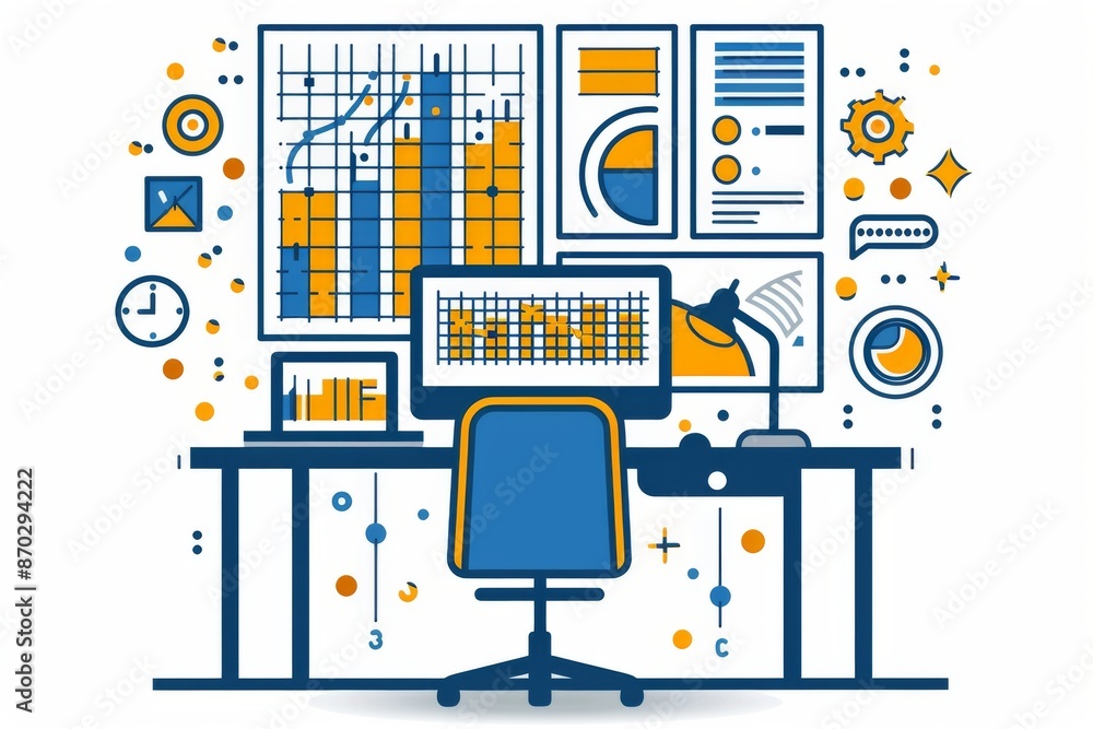 Poster modern workspace with multiple monitors and office elements digital art