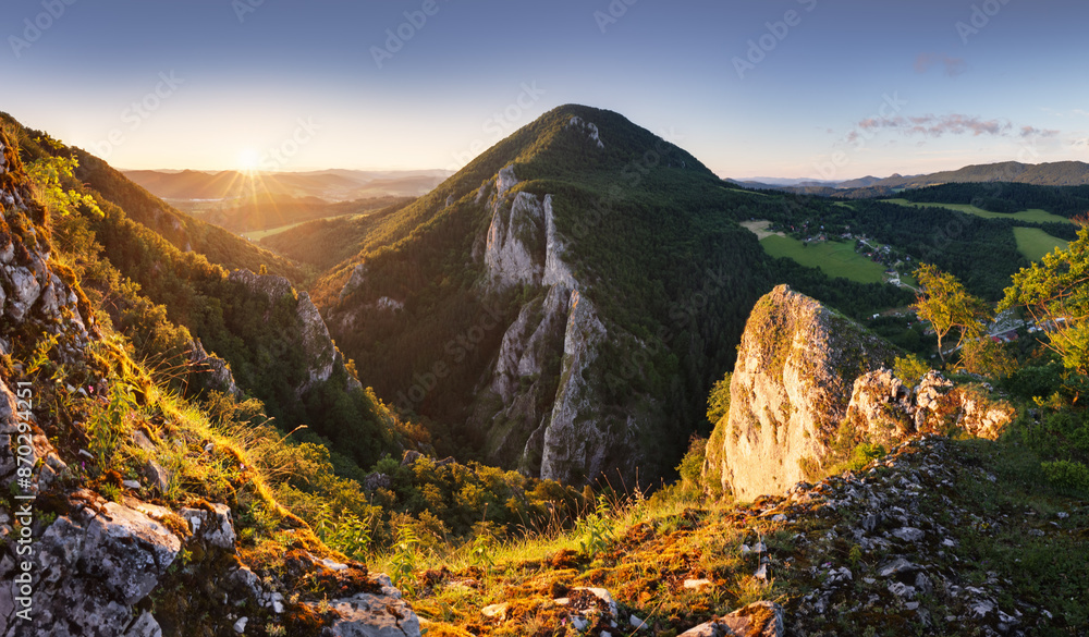 Wall mural Maninska Tiesnava - Slovakia mountain panorama at sunset