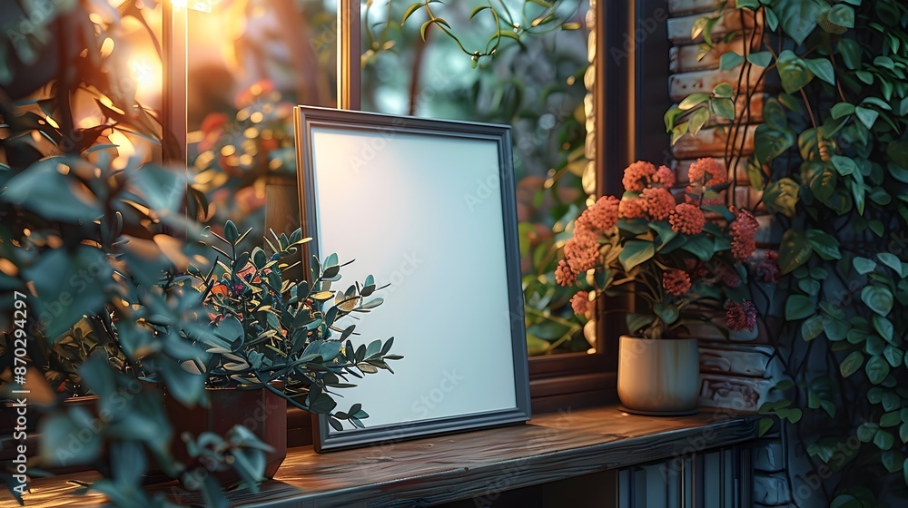 Poster elegant 3d rendered white background mockup placed on a shelf in a classic family home setting rich 