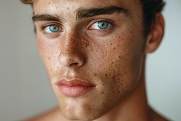 Obraz premium man with acne skin problem on face portrait, cosmetics for clean and natural skin for men. ai generative