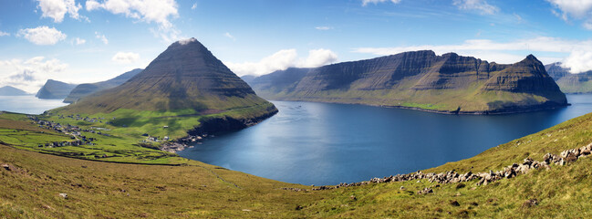 Volcano mountain landscape with atlantic ocean - Bordoy Vidareidi, Faroe island