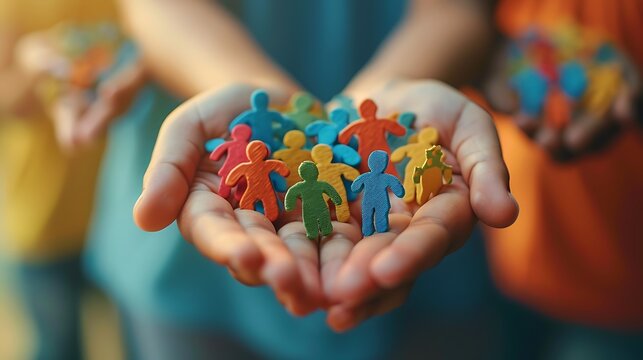 World Humanitarian Day: Diverse people helping each other, with symbols of aid and support. Strong, humanitarian colors.