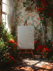 Mounted White Background in a Charming Cottage Style Garden Room with Floral Wallpaper and Natural