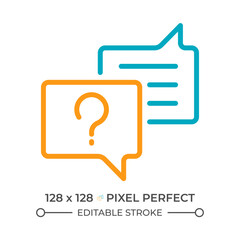Customer inquiry two color line icon. Client support. Asking questions. Chat help. Chat bubble and question bicolor outline symbol. Duotone linear pictogram. Isolated illustration. Editable stroke