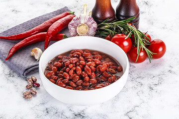 Red canned beans in the bowl