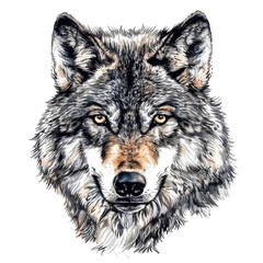 Obraz premium Black And White Drawing Wolf Illustration Art, Generative AI