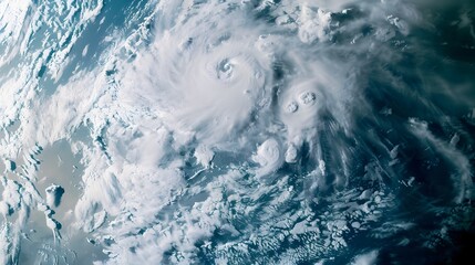 Powerful Cyclone Raging Over the Ocean,Swirling Clouds and Turbulent Waves Creating a Dramatic Atmospheric Scene