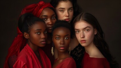 Fototapeta premium Diverse group of women in red posing together