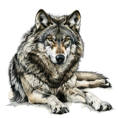 Fototapeta premium Black And White Drawing Wolf Illustration Art, Generative AI