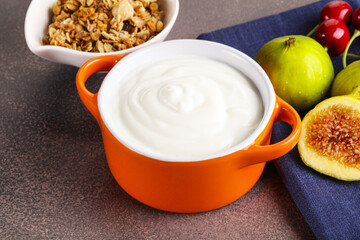 Traditional homemade Greek yoghurt with granola