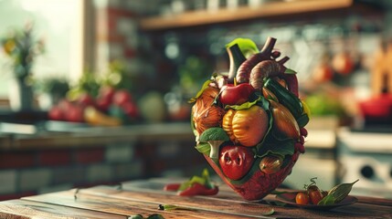 Creative Arrangement of Vegetables in Heart Shape - Generative AI