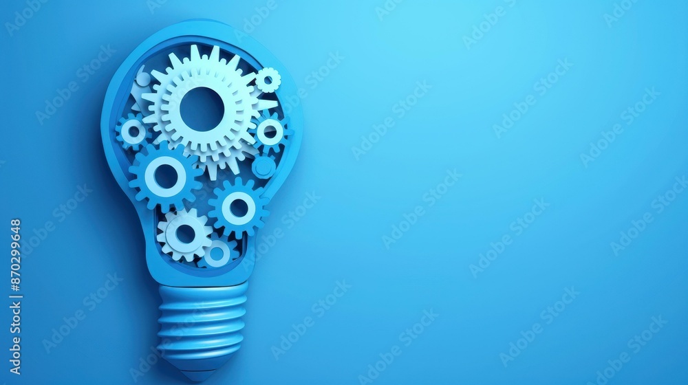 Poster illuminate your mind with an abstract blue light bulb filled with gears, symbolizing artificial inte