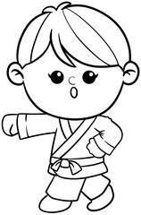 cute cartoon Taekwondo boy sport character illustration for coloring page