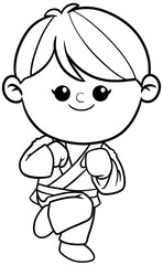 cute cartoon Taekwondo boy sport character illustration for coloring page