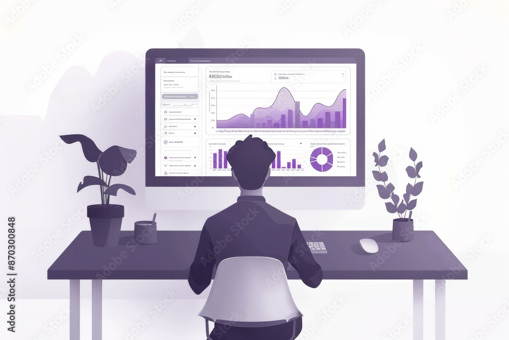Poster modern professional working remotely with a sleek minimalist home office setup emphasizing productiv
