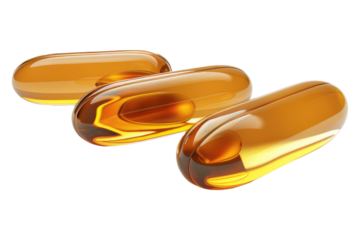 Omega 3 fish oil capsules isolated on transparent background