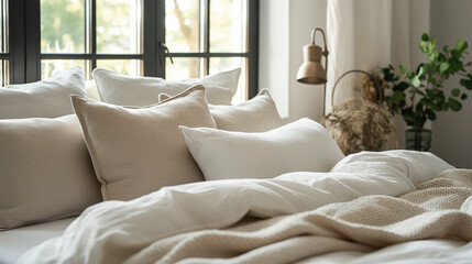 
pillows on the bed in loft style bedroom