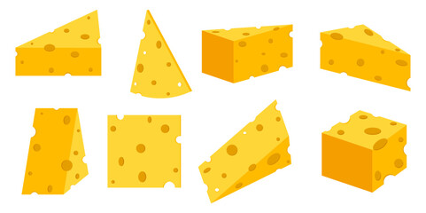 Set of cheese parts and slices icon clip art collection flat illustration sticker printable