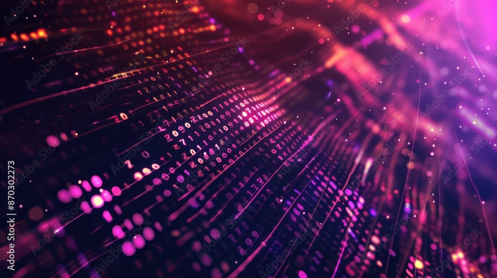 Poster particle digital cyberspace, digital data network connection concept.cyber futuristic speed tunnel.