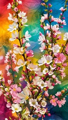 Composition with beautiful blooming branches on color background