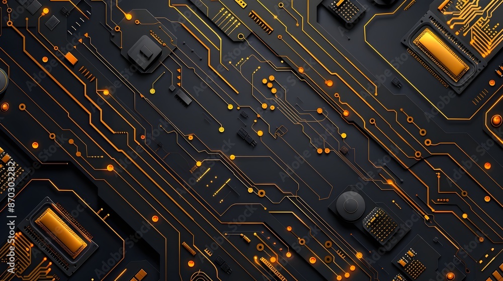 Poster sleek luxury electronics backdrop with captivating circuit board patterns in gold