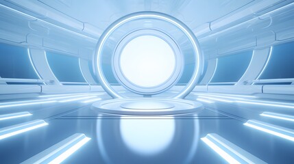 Obraz premium 3d rendering of white and blue abstract geometric background. Scene for advertising, technology, showcase, banner, game, sport, cosmetic, business, metaverse. Sci-Fi Illustration. Product display