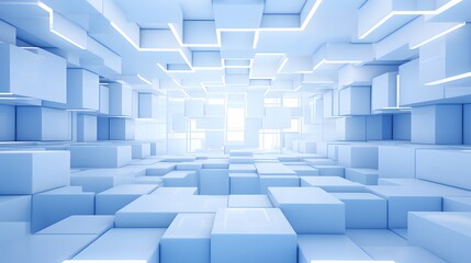 Fototapeta premium 3d rendering of white and blue abstract geometric background. Scene for advertising, technology, showcase, banner, game, sport, cosmetic, business, metaverse. Sci-Fi Illustration. Product display