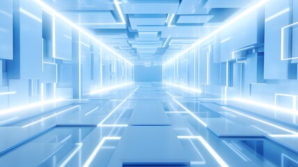 3d rendering of white and blue abstract geometric background. Scene for advertising, technology, showcase, banner, game, sport, cosmetic, business, metaverse. Sci-Fi Illustration. Product display