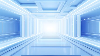 Obraz premium 3d rendering of white and blue abstract geometric background. Scene for advertising, technology, showcase, banner, game, sport, cosmetic, business, metaverse. Sci-Fi Illustration. Product display