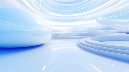 3d rendering of white and blue abstract geometric background. Scene for advertising, technology, showcase, banner, game, sport, cosmetic, business, metaverse. Sci-Fi Illustration. Product display