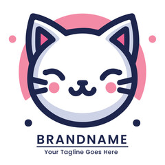 Cute and joyful cat logo with a bright and cheerful expression perfect for children's brands or pet products