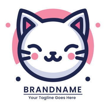 Cute and joyful cat logo with a bright and cheerful expression perfect for children's brands or pet products