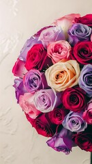 Bouquet of beautiful multicolored roses photo close up