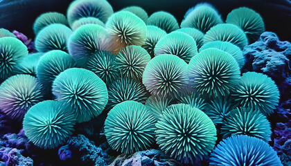 体内で動き回るいろいろな種類の細菌群の顕微鏡イメージ