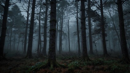 The eerie beauty of a misty forest at dusk ai_generated