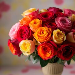 Obraz premium Bouquet of beautiful multicolored roses photo close up