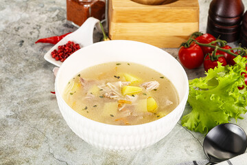 Homemade chicken soup with vegetables