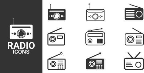 Radio vector icon set, Electronic devices icons.