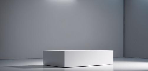 White rectangular pedestal for product display in a white room