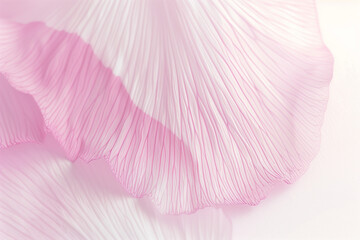 close-up of a delicate white with soft pink petal with intricate vein patterns on a soft, light background