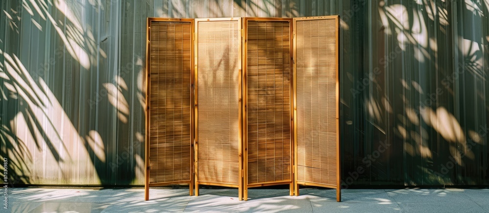 Poster Wooden folding screen on color background. with copy space image. Place for adding text or design