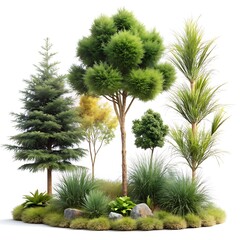 Lush Green Trees and Shrubs in a Garden Setting.