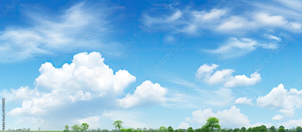 Aufkleber Copy space image of a serene nature backdrop with blue skies and fluffy white clouds in a horizontal layout.