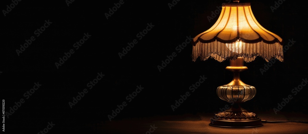Poster vintage table lamp isolated on black. with copy space image. Place for adding text or design